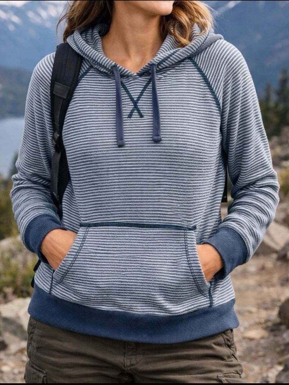 Kuhl Outdoor Teal Striped Stria Pullover Lightweight Women’s Small Gorpcore